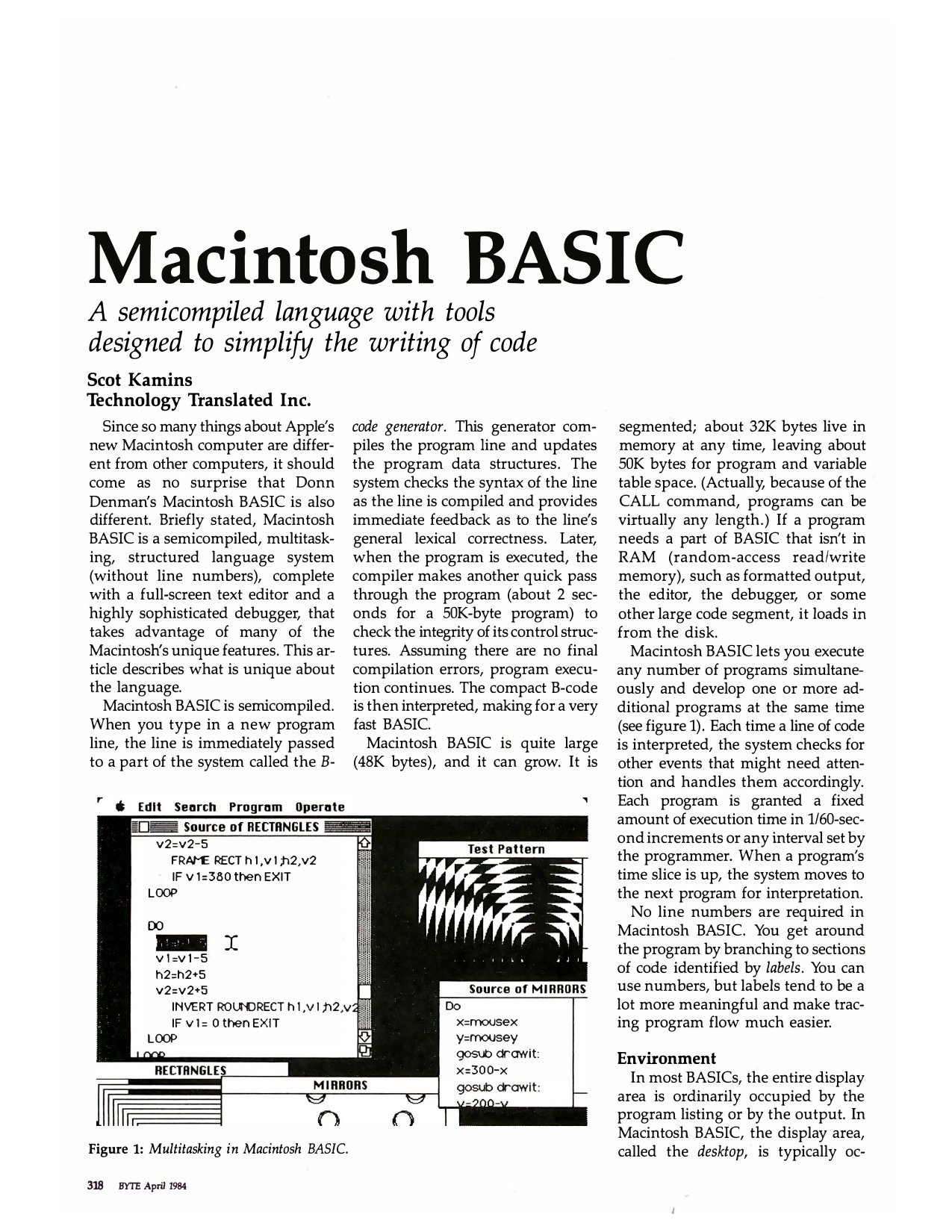 Macintosh BASIC BYTE April 1984 — page 1