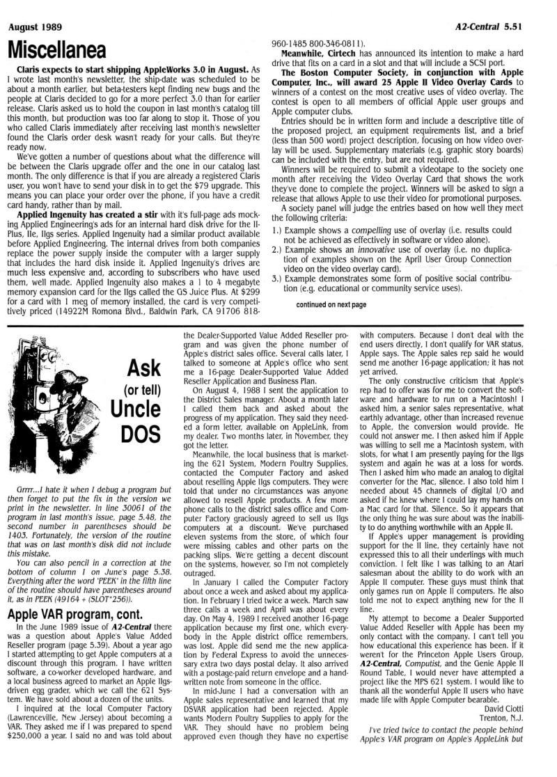 A2 Central 1989 08 August 1989 Vol 5 No 7 — page 3