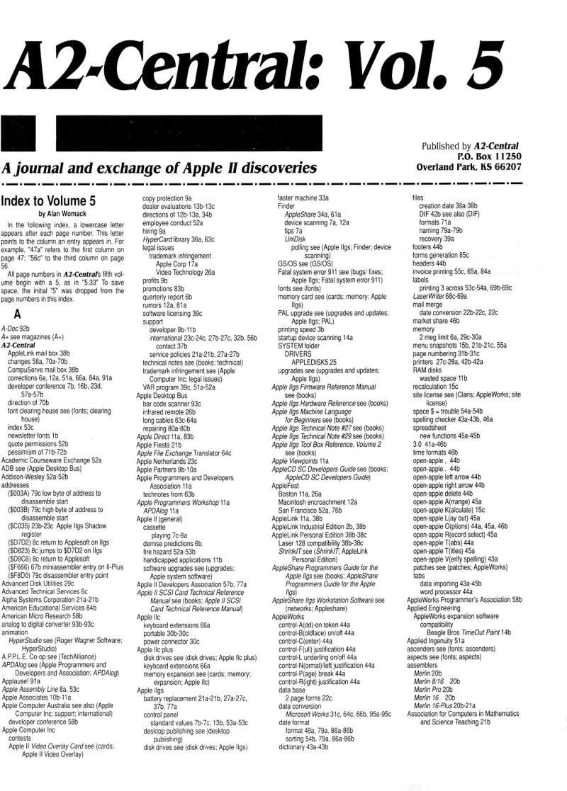 A2 Central Index To Volume 5 — page 1