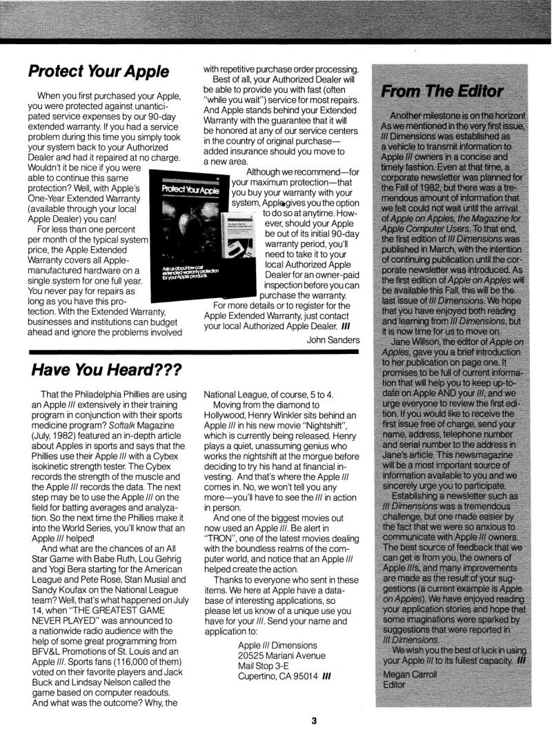Apple III Dimensions Volume 1 Number 4 1982 09 Apple US — page 3
