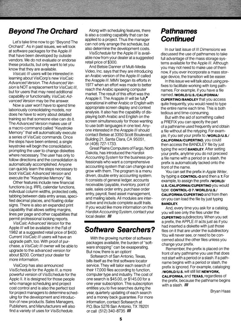 Apple III Dimensions Volume 1 Number 4 1982 09 Apple US — page 5
