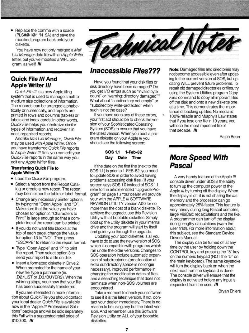 Apple III Dimensions Volume 1 Number 4 1982 09 Apple US — page 7