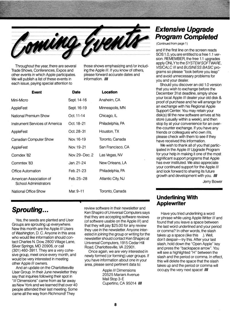 Apple III Dimensions Volume 1 Number 4 1982 09 Apple US — page 8