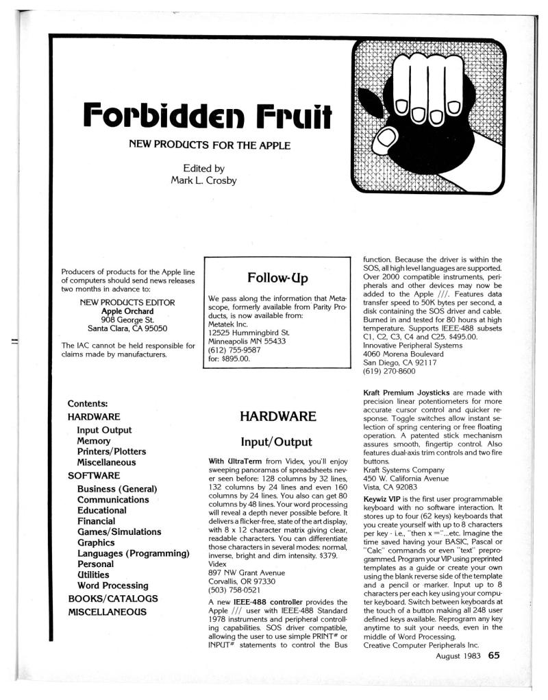 Apple Orchard v4n5 1983 Aug — page 69