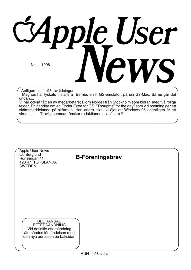 Apple User News 1 98 — page 1
