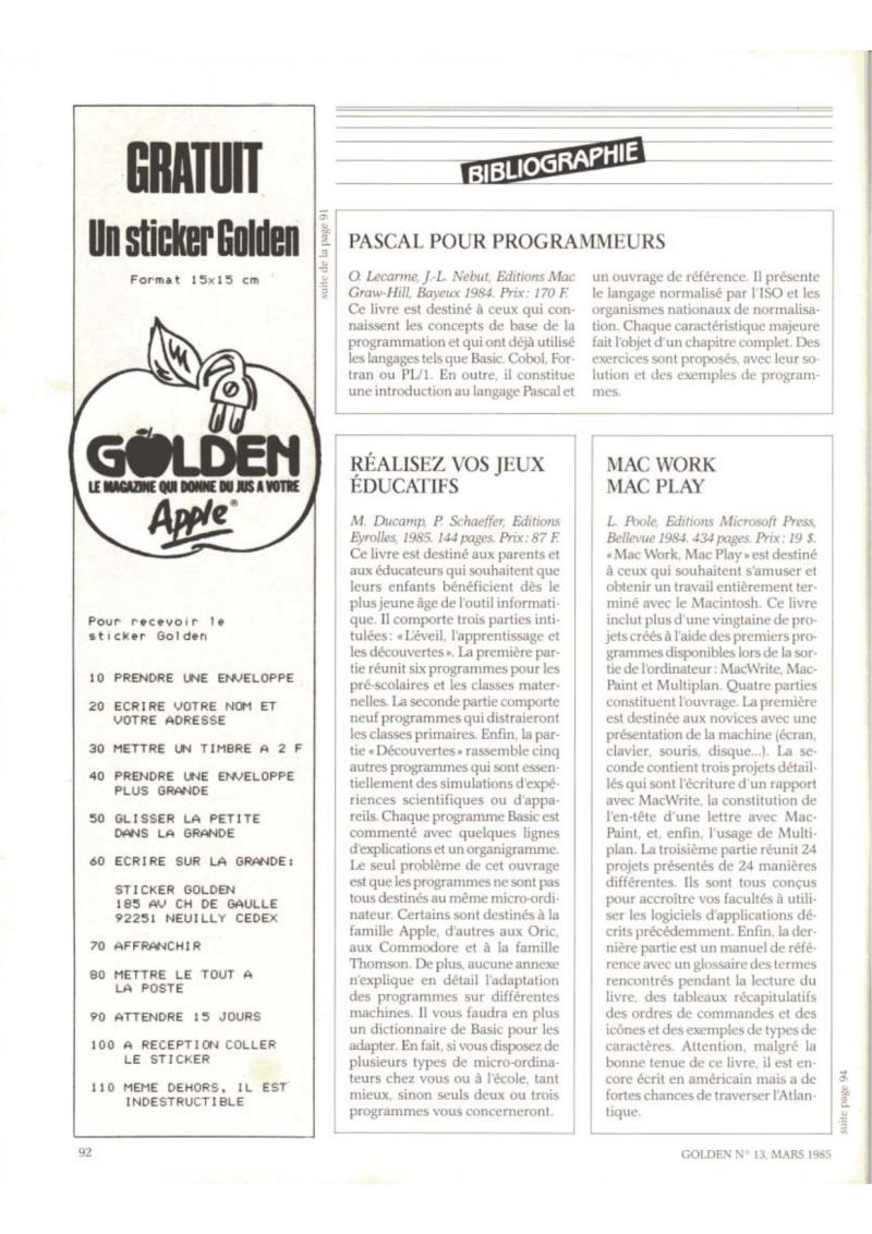 Golden Issue No 13 1985 03 IDG France FR — page 92