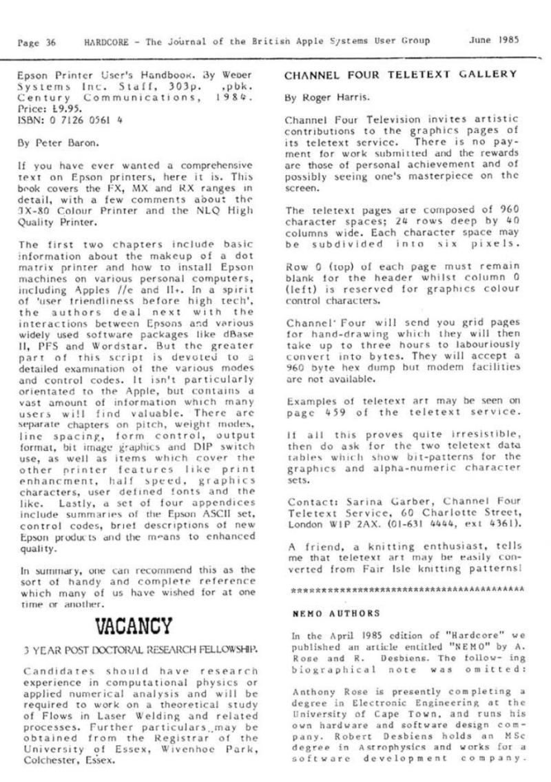 Hardcore Volume 5 No. 3 1985 06 BASUG GB — page 36