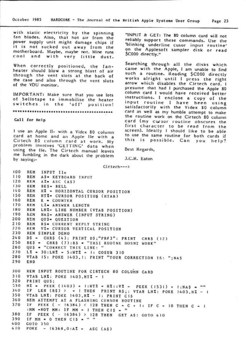 Hardcore Volume 5 No. 5 1985 10 BASUG GB — page 23