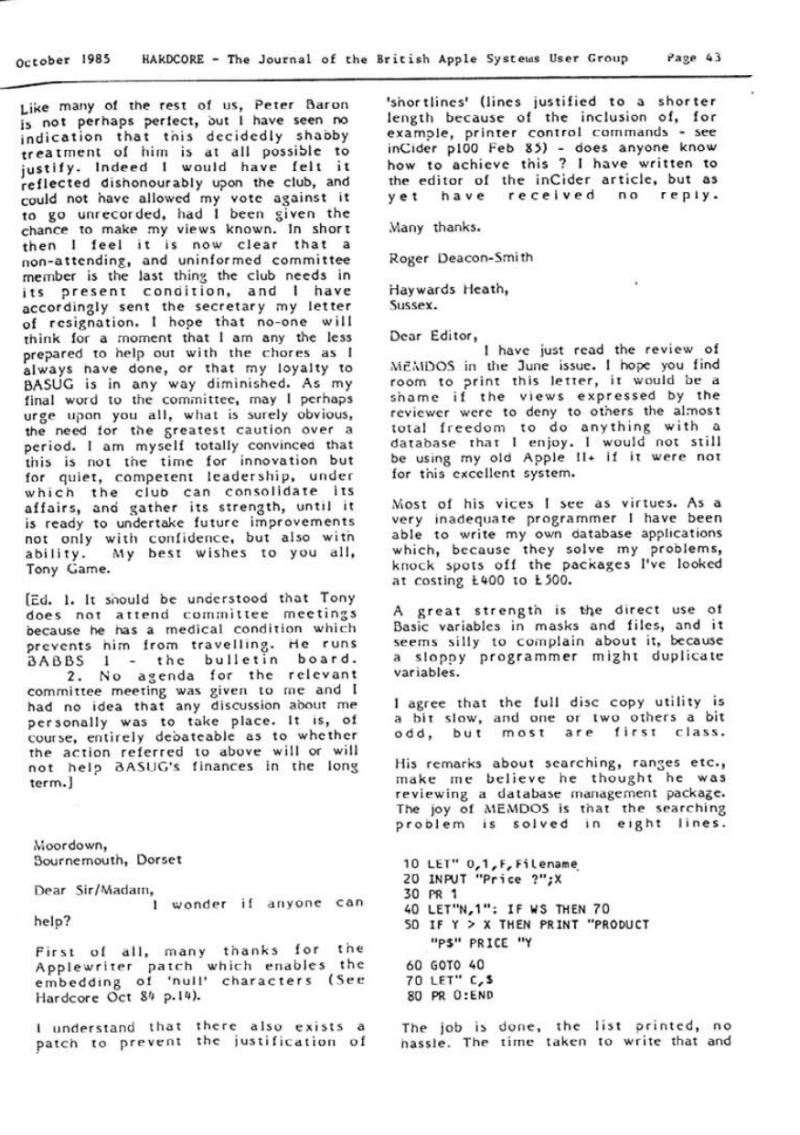 Hardcore Volume 5 No. 5 1985 10 BASUG GB — page 43