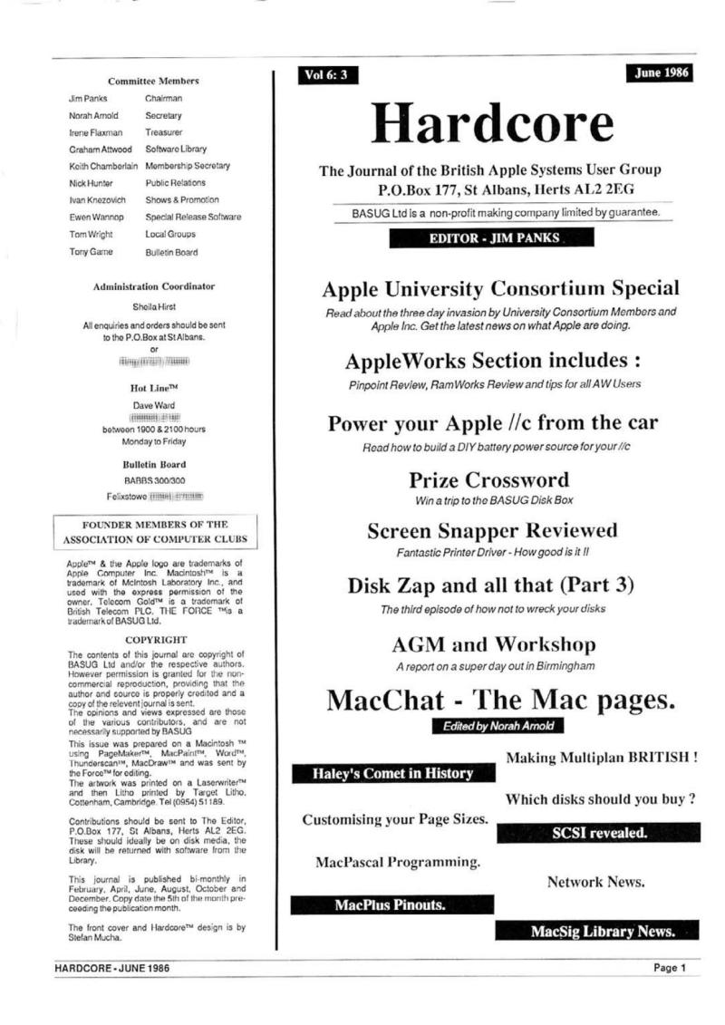 Hardcore Volume 6 No. 3 1986 06 BASUG GB — page 3