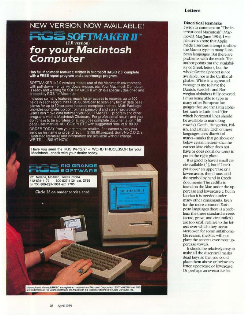 MacWorld 8504 April 1985 — page 30