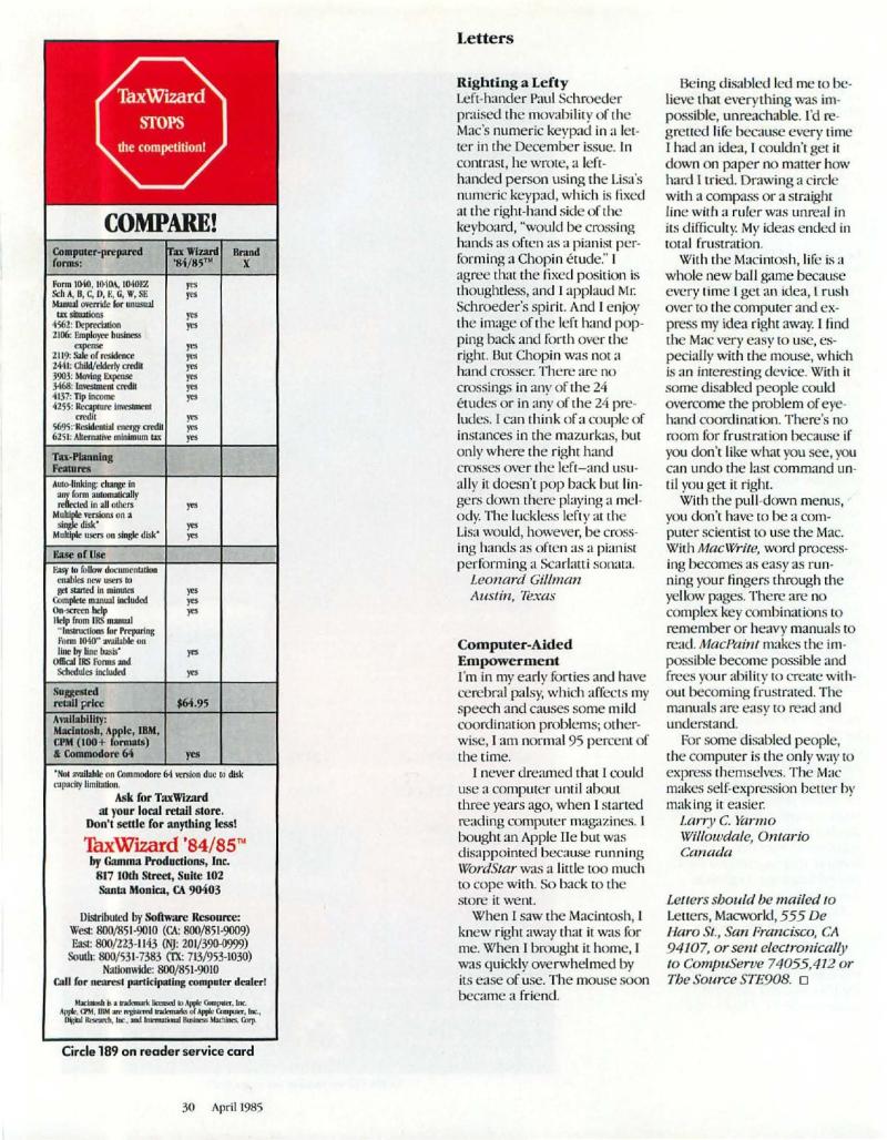 MacWorld 8504 April 1985 — page 32