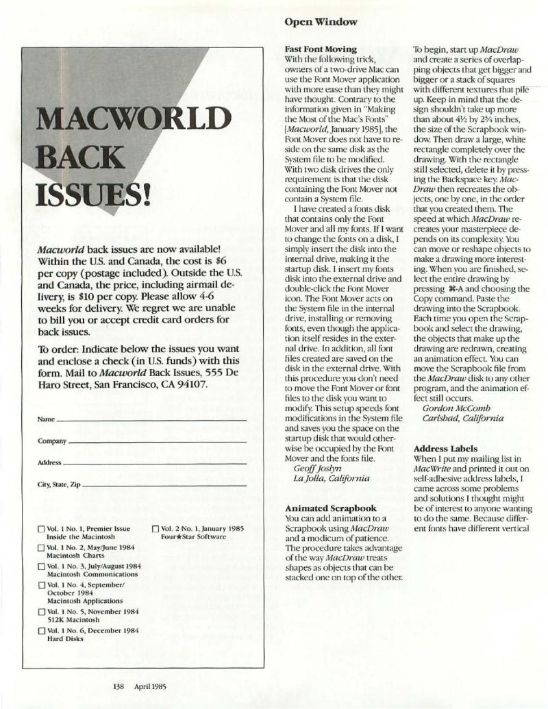 MacWorld 8504 April 1985 — page 140