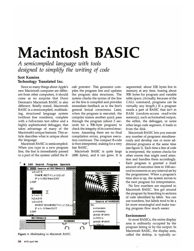 Macintosh BASIC BYTE April 1984 — page 1