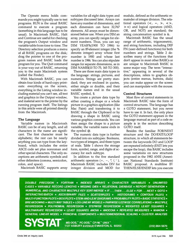 Macintosh BASIC BYTE April 1984 — page 5