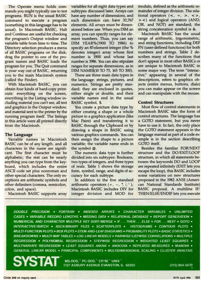Macintosh BASIC BYTE magazine 04 1984 — page 6